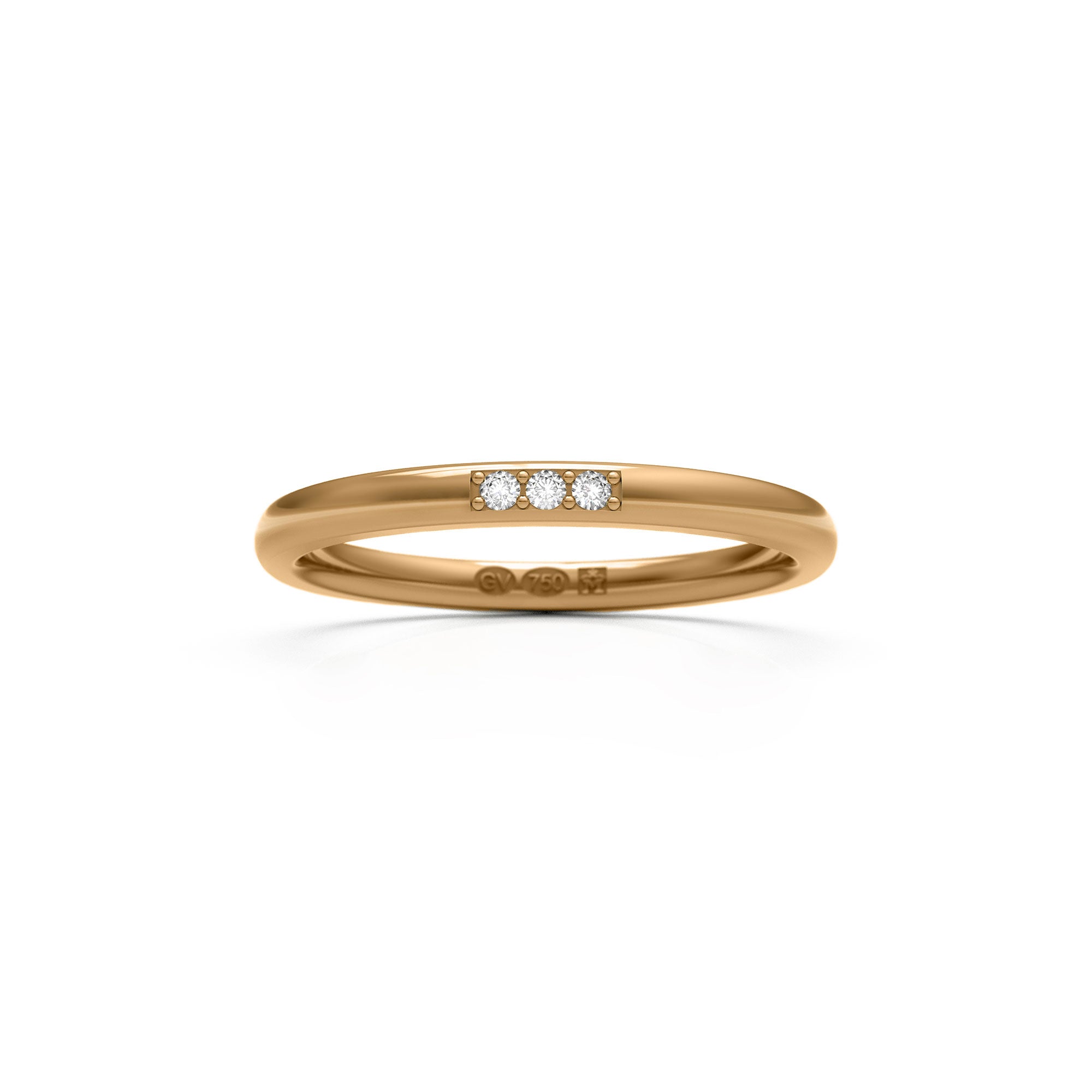RING Halvrund 2 mm i 18k med 3 diamanter - Guldviva Jewellery