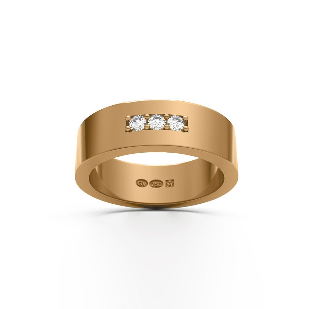 RING Rektangulär 6 mm i 18k med 3 diamanter - Guldviva Jewellery