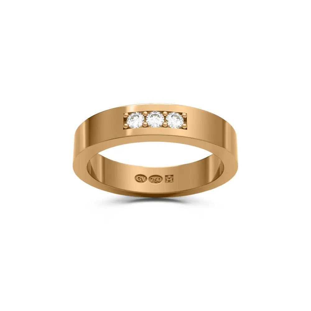 RING rektangulär 4 mm i 18K guld med 3 diamanter - Guldviva Jewellery