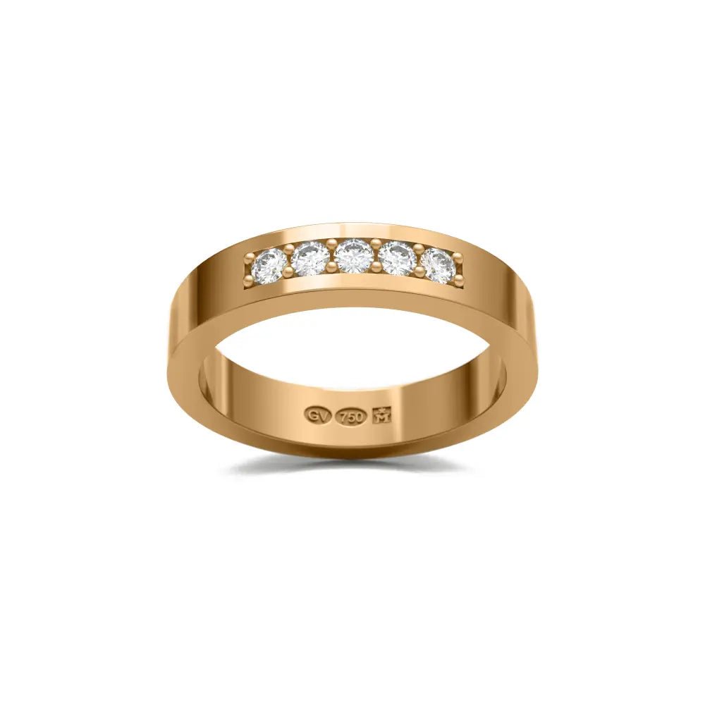 RING rektangulär 4 mm i 18K guld med 5 diamanter - Guldviva Jewellery