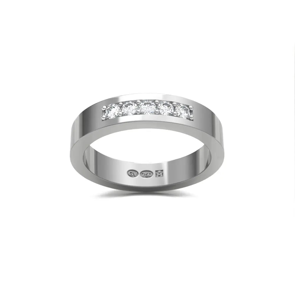 RING rektangulär 4 mm i 18K vitguld med 5 diamanter - Guldviva Jewellery