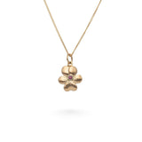 18K guld halsband med violformad blom och granat i mitten